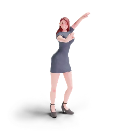 Hübsche Frau tanzt im Partykleid  3D Illustration