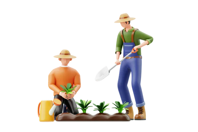 Plantación de huertos comunitarios  3D Illustration