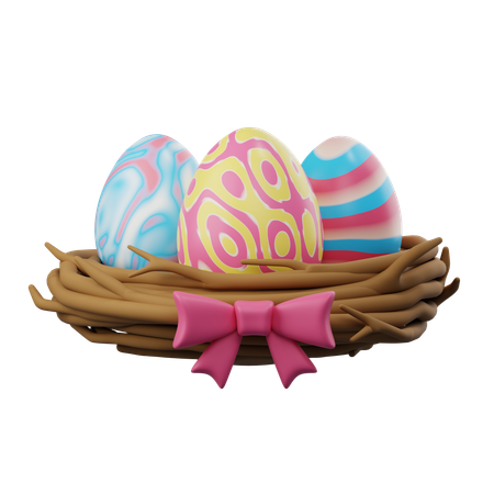 Huevos de pascua en nido de pájaro  3D Icon