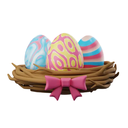 Huevos de pascua en nido de pájaro  3D Icon