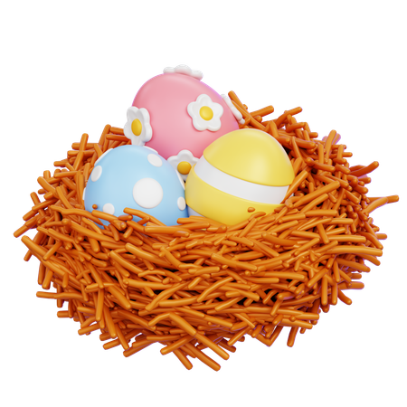 Huevos de pascua en nido de pájaro  3D Icon