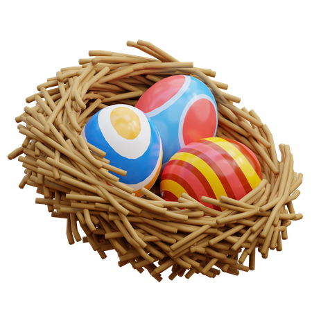 Huevos de pascua en nido de pájaro  3D Icon