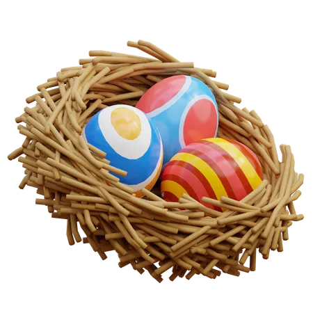 Huevos de pascua en nido de pájaro  3D Icon