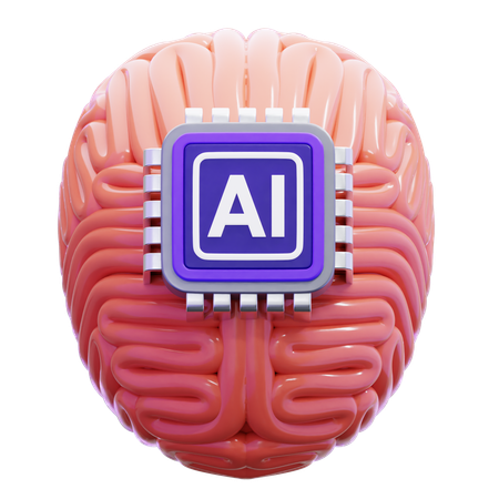 人工知能チップを搭載した人間の脳  3D Icon