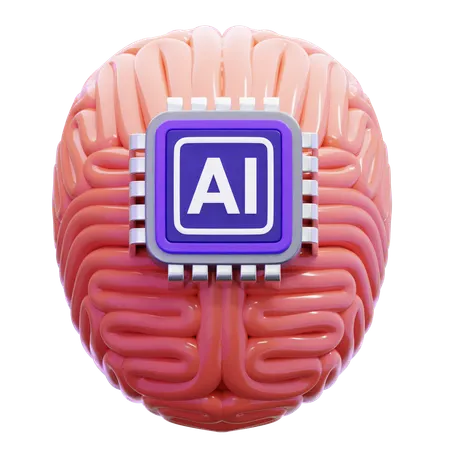 人工知能チップを搭載した人間の脳  3D Icon