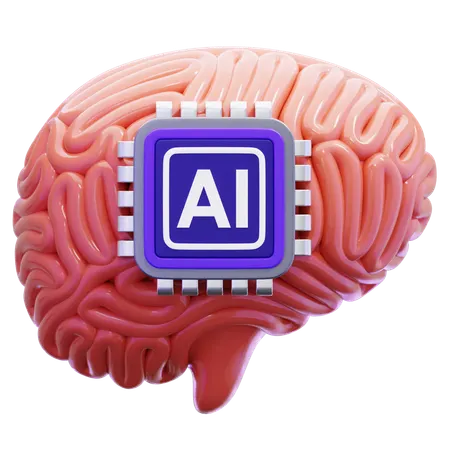 人工知能チップを搭載した人間の脳  3D Icon