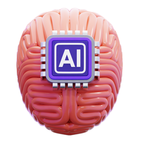 Human Brain With Artificial Intelligence Chip  3D Icon