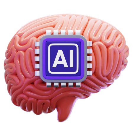 Human Brain With Artificial Intelligence Chip  3D Icon