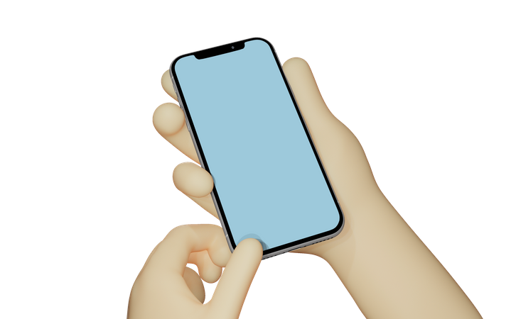 Human hand holding smartphone and touching screen  3D Icon
