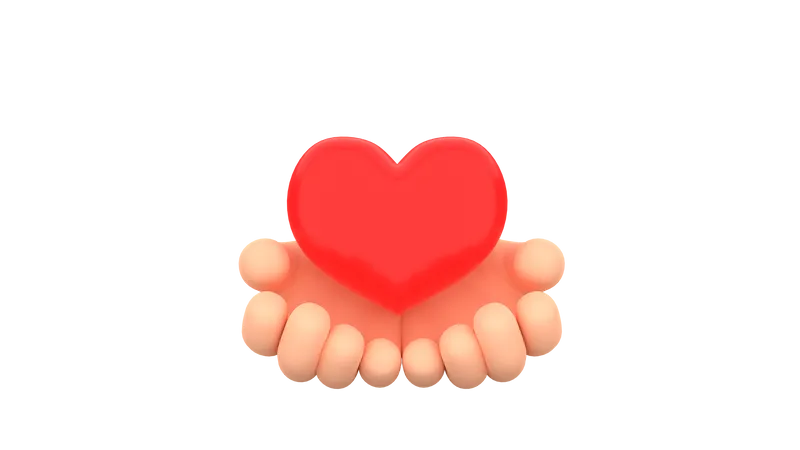 Cartoon Human Hands Holding Red Heart Abstract Concept Of Love Hope Charity And Healthcare 3 D Render Illustration 3D Illustration