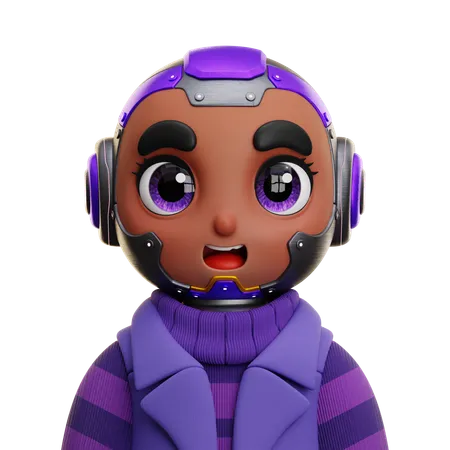 Humanoid Girl with Purple Vest  3D Icon