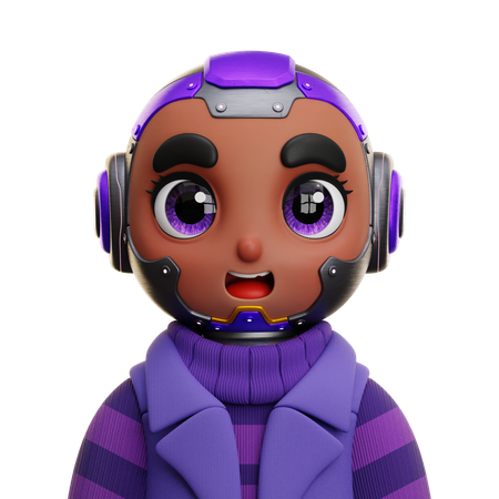 Humanoid Girl with Purple Vest  3D Icon