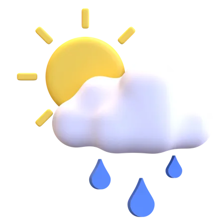 Sun Cloud And Water Drop Day Humidity Weather Icon 3 D Render Illustration 3D Illustration