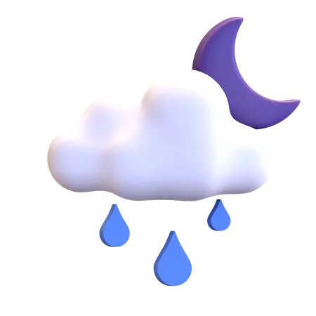 Moon Cloud And Water Drop Night Humidity Weather Icon 3 D Render Illustration 3D Illustration