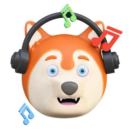 Niedlicher Hund Hort Musik Symbol Mit Kopfhorer Emoticon Cartoon 3 D Render Illustration 3D Emoji
