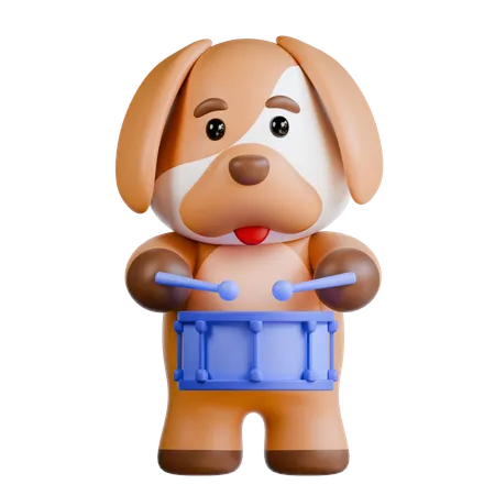 Hund spielt Trommel  3D Illustration