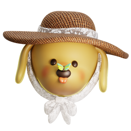 Hundekopf mit Hut und Schmetterling  3D Icon