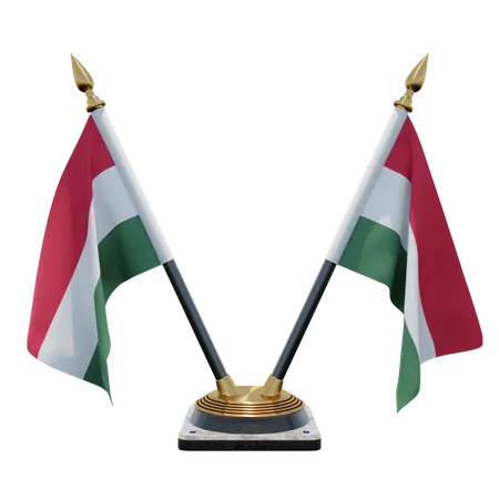 Hungary Double Desk Flag Stand 3D Illustration