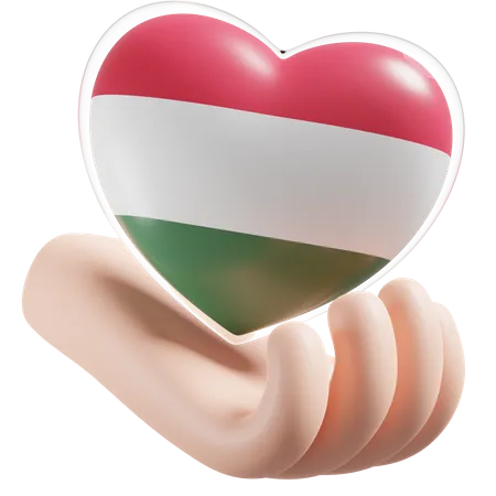 Hungary Flag Heart Hand Care 3D Icon