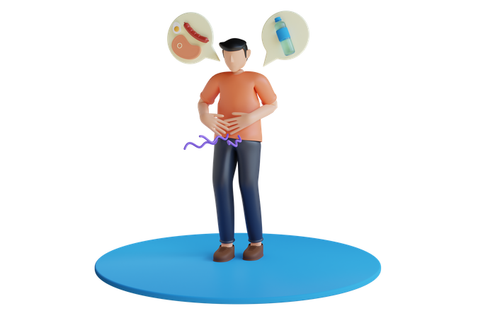 Hungry man holding his stomach  3D Illustration