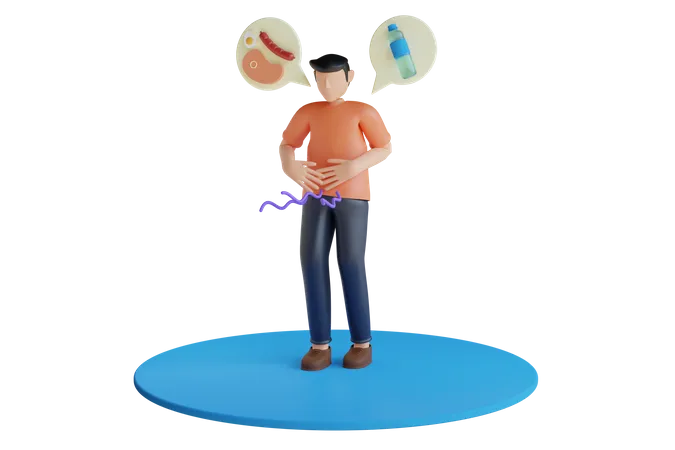 Hungry man holding his stomach  3D Illustration