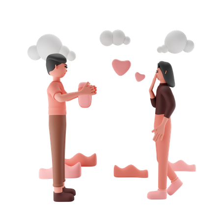 Husband Giving Heart To His Wife  3D Illustration