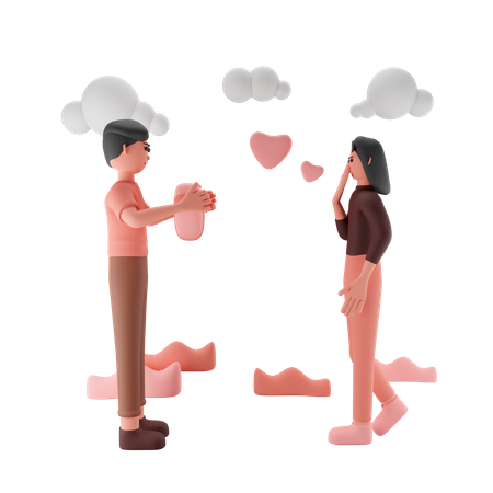 Husband Giving Heart To His Wife 3D Illustration