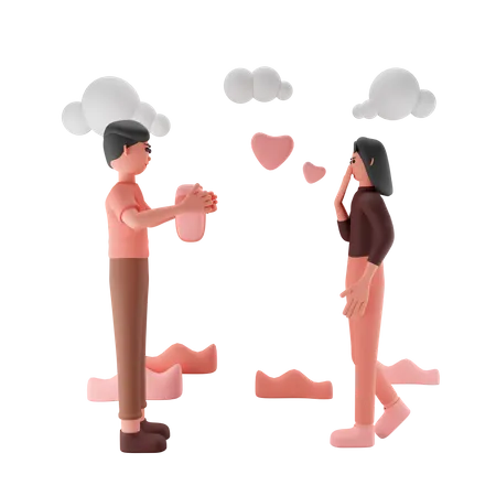 Husband Giving Heart To His Wife  3D Illustration