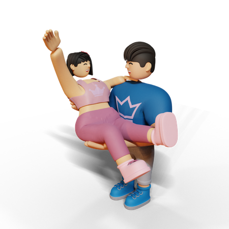 Husband lifting wife in his arm 3D Illustration