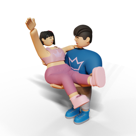 Husband lifting wife in his arm  3D Illustration