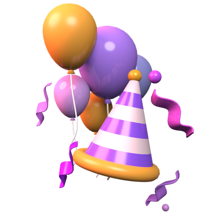 Hut und Luftballons  3D Icon