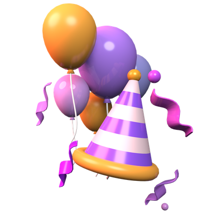 Hut und Luftballons  3D Icon