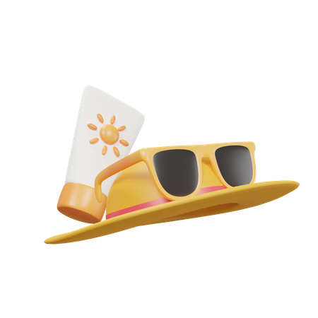 Hut und Sonnencreme  3D Icon