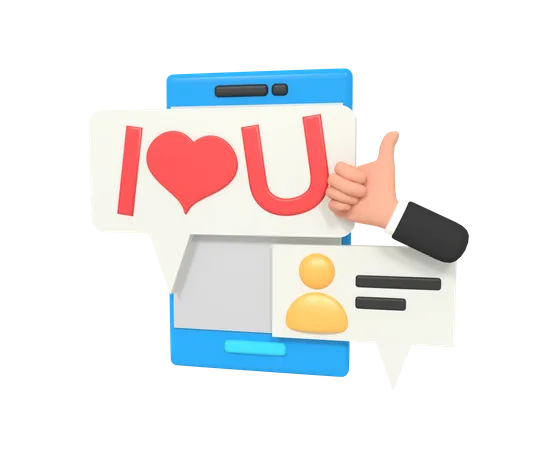 3 D Illustration Of Sending Chat I Love You On Social Media 3D Icon