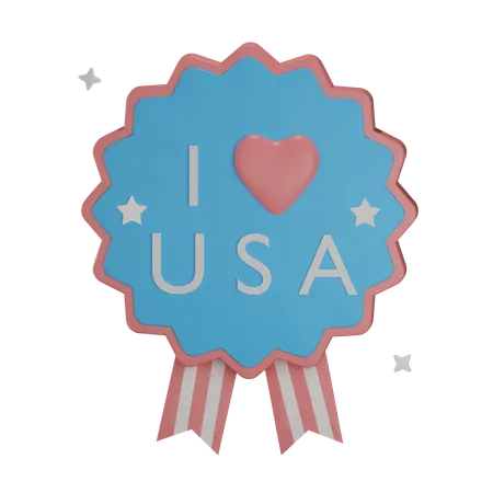 3 D Badge I Love USA With Transparent Background 3D Illustration