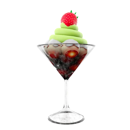 3 D Rendering Ice Cream In A Glass Icon 3 D Render Apple Ice Cream With Strawberries Icon 3D Icon