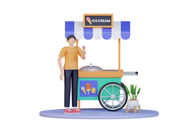 Ice Cream Cart  3D Illustration