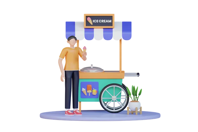 Ice Cream Cart  3D Illustration