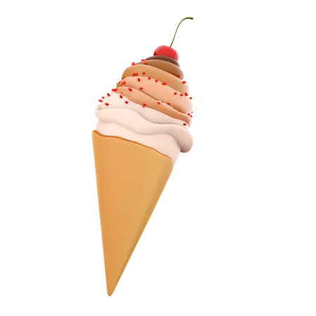 3 D Rendering Cream Ice Cream With Cherry Icon 3 D Render Vanilla Chocolate Flavored Ice Cream With Sprinkles Icon 3D Icon