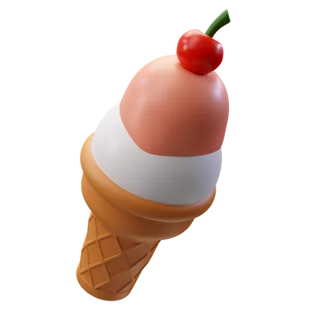 3 D Render Illustration Ice Cream With Cherry 3D Icon