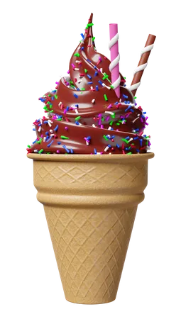 Ice Cream Chocolate With Topping Waffle Cones Isolated 3D Icon