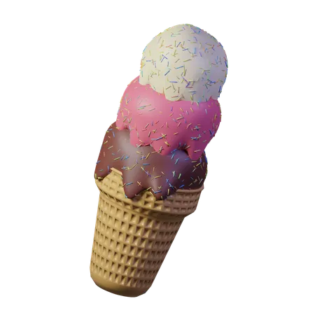 Ice Cream With Three Scoops Of Different Flavours Chocolate Strawberry And Vanilla With Sprinkles Of Sprinkles 3D Icon