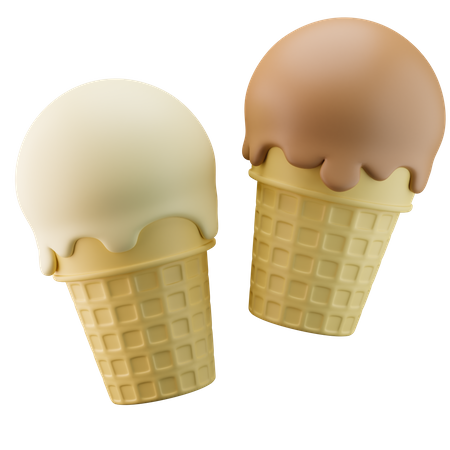 Ice Cream Cone Double Choc Vanilla 3D Icon