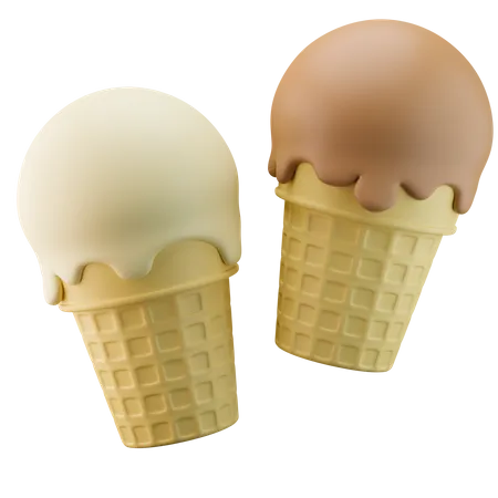 Ice Cream Cone Double Choc Vanilla 3D Icon