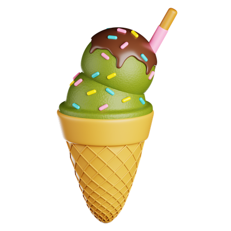 Ice Cream Cone With Toppings  3D Icon