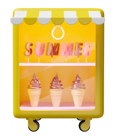 Shop Store Or Ice Cream Showcases Or Fridge With Topping Waffle Cones Fallen Isolated 3D Icon