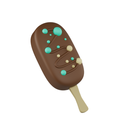 Ice cream on a stick in chocolate glaze with decorations 3D Illustration