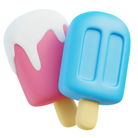 3 D Melting Pink And Frozen Blue Ice Cream Popsicles 3D Icon