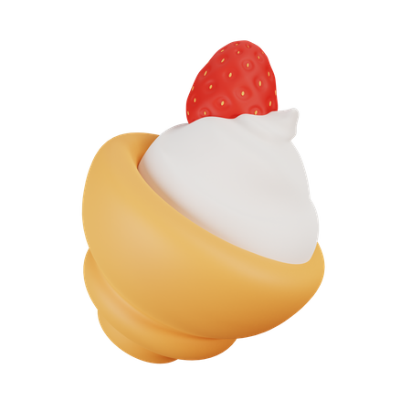 Ice Cream With Strawberry 3D Illustration