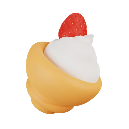 Ice Cream With Strawberry  3D Illustration